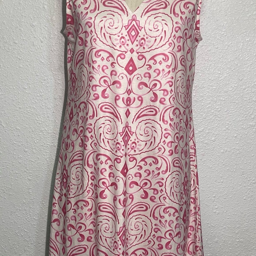 Pink Patterned Sleeveless Dress size large - Picture 5 of 8